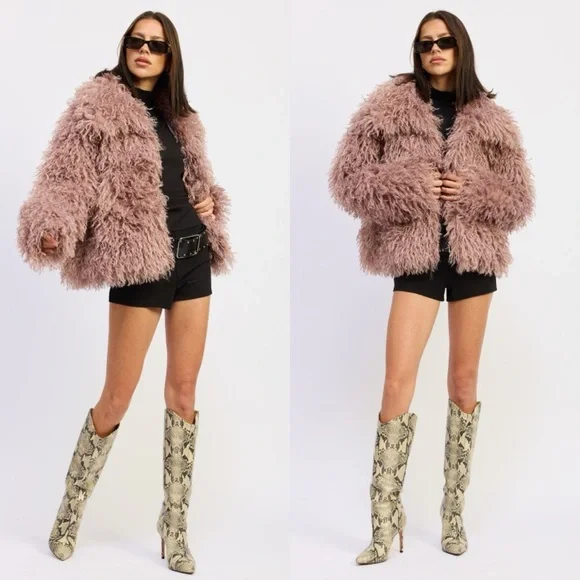 Sedgewick Pink Shaggy Faux Fur Coat - Picture 3 of 6